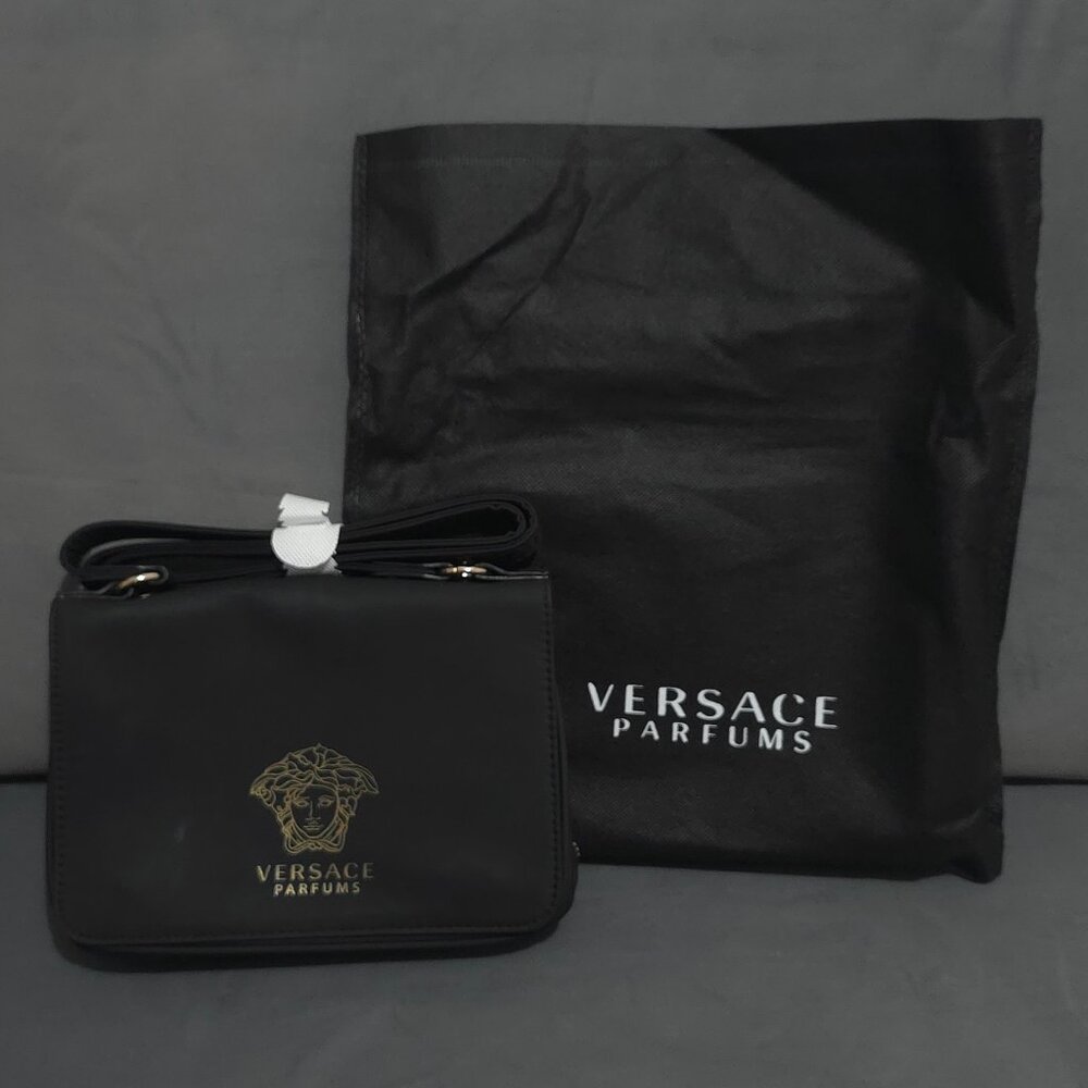 NWT Versace Parfums Black Mini Crossbody Bag Medusa Logo With Dust Bag